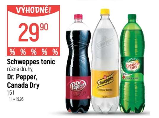Schweppes tonic, Dr. Pepper, Canada Dry