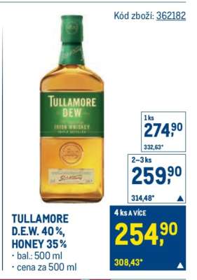 TULLAMORE D.E.W. 40 %, HONEY 35 %