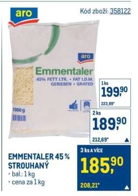 Emmentaler 45 % strouhaný