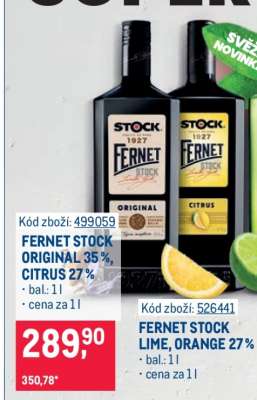 FERNET STOCK ORIGINAL 35 %, CITRUS 27 %