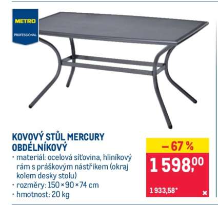 KOVOVÝ STŮL MERCURY OBDÉLNÍKOVÝ