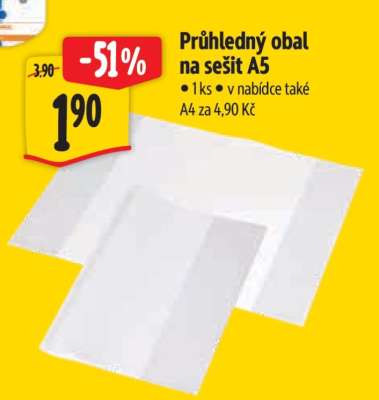 Průhledný obal na sešit A5
