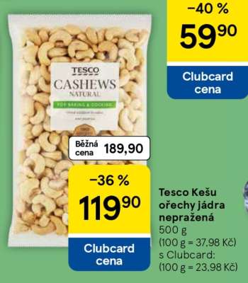 Tesco Kešu ořechy jádra nepražená