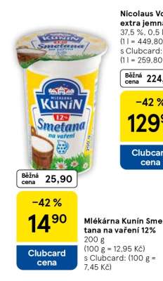 Mlékárna Kunín Smetana na vaření 12%