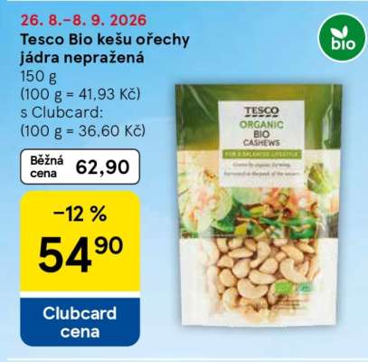 Tesco Bio Kešu ořechy jádra nepražená