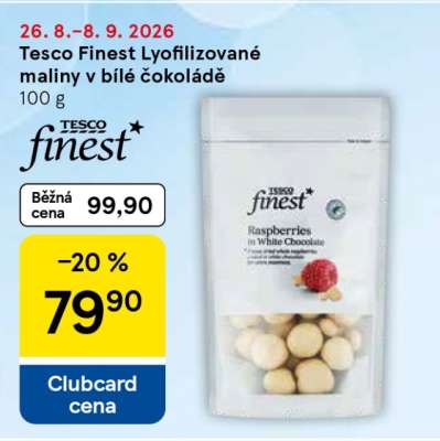 Tesco Finest Lyofilizované maliny v bílé čokoládě