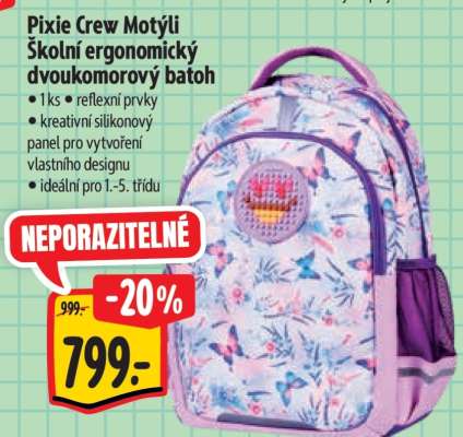Pixie Crew Motýli Školní ergonomický dvoukomorový batoh