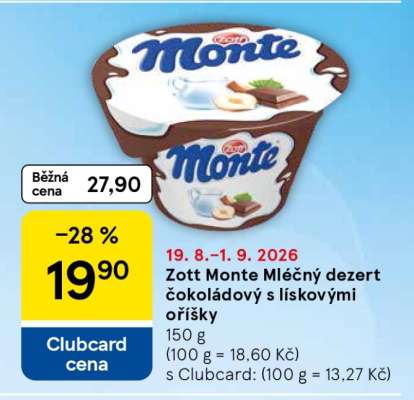 Zott Monte Mléčný dezert čokoládový s lískovými oříšky