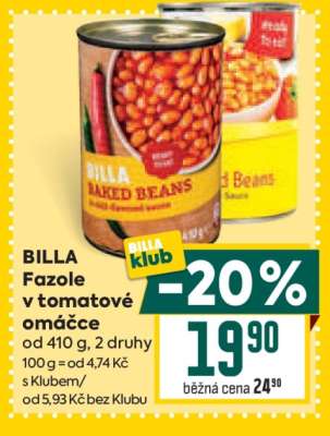 BILLA Fazole v tomatové omáčce