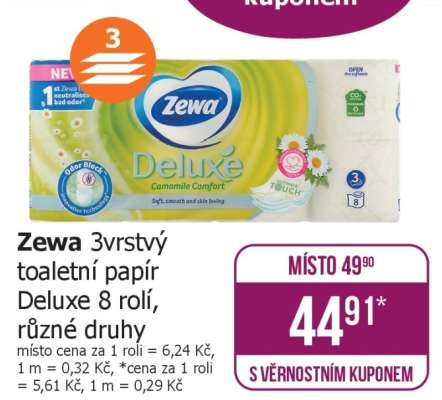 Zewa 3vrstvý toaletní papír Deluxe 8 rolí, různé druhy