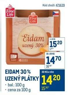 EIDAM 30% UZENÝ PLÁTKY