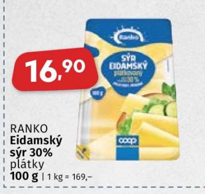 RANKO Eidamský sýr 30% plátky