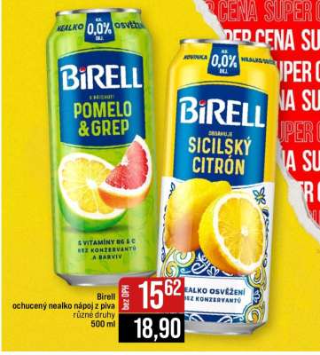 Birell ochucený nealko nápoj z piva různé druhy