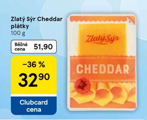 Zlatý sýr Cheddar plátky