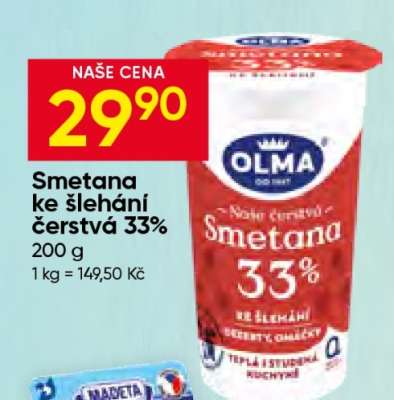 Smetana ke šlehání čerstvá 33%