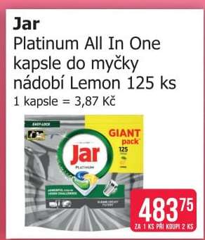 Jar Platinum All In One kapsle do myčky nádobí Lemon 125 ks