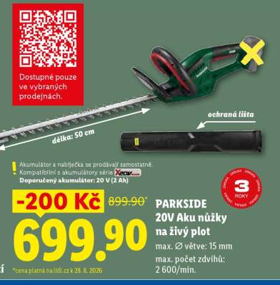 PARKSIDE 20V Aku nůžky na živý plot