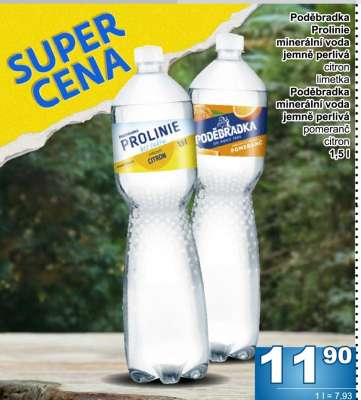 Poděbradka Prolinie minerální voda jemně perlivá citron limetka / Poděbradka minerální voda jemně perlivá pomeranč citron
