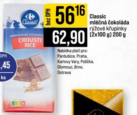 Classic mléčná čokoláda rýžové křupinky (2x100 g) 200 g