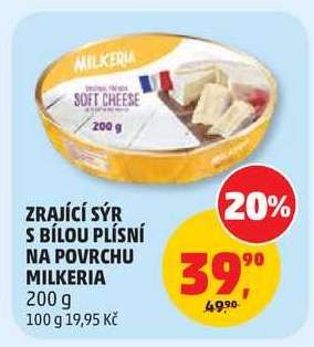 Zrající sýr s bílou plísní na povrchu Milkeria