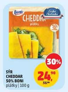 Sýr Cheddar 50% Boni plátky