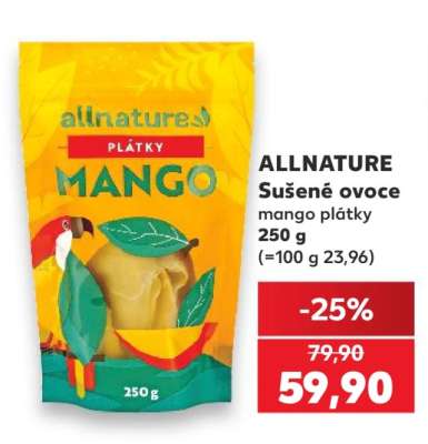 ALLNATURE Sušené ovoce mango plátky 250 g