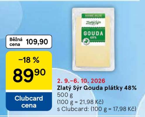 Zlatý sýr Gouda plátky 48%