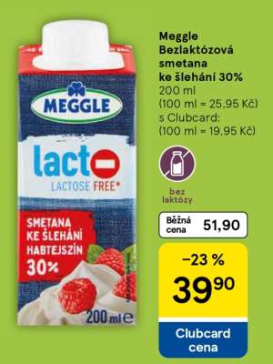 Meggle Bezlaktózová smetana ke šlehání 30%