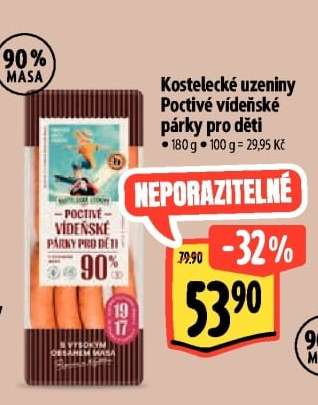 Kostelecké uzeniny Poctivé vídeňské párky pro děti
