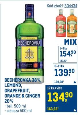 BECHEROVKA 38%, LEMOND, GRAPEFRUIT, ORANGE & GINGER 20%