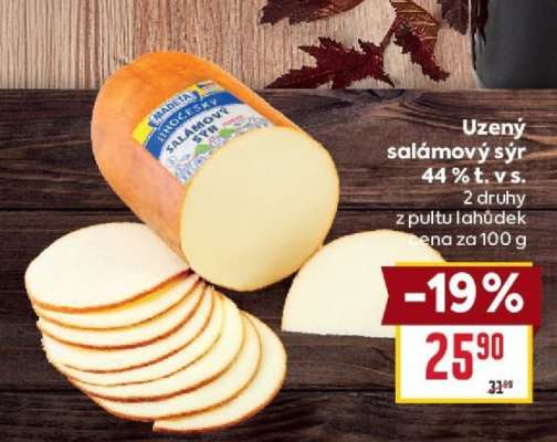 Uzený salámový sýr 44 % t. v. s.