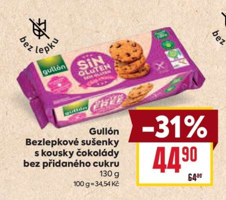 Gullón Bezlepkové sušenky s kousky čokolády bez přidaného cukru