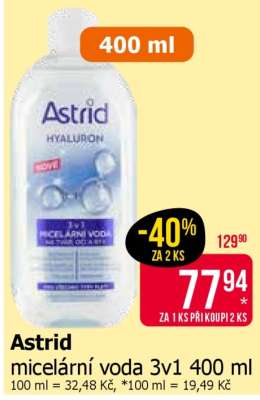 Astrid micelární voda 3v1 400 ml