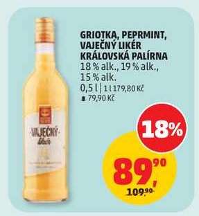 GRIOTKA, PEPRMINT, VAJEČNÝ LIKÉR KRÁLOVSKÁ PALÍRNA