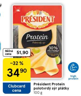 Président Protein polotvrdý sýr plátky