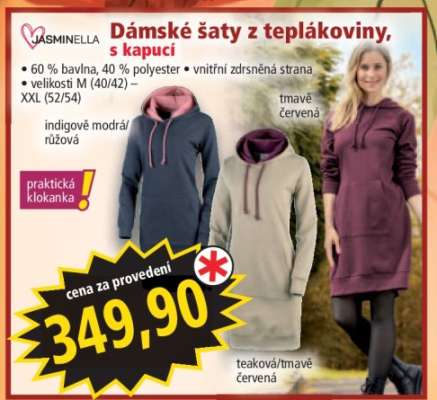 Dámské šaty z teplákoviny s kapucí
